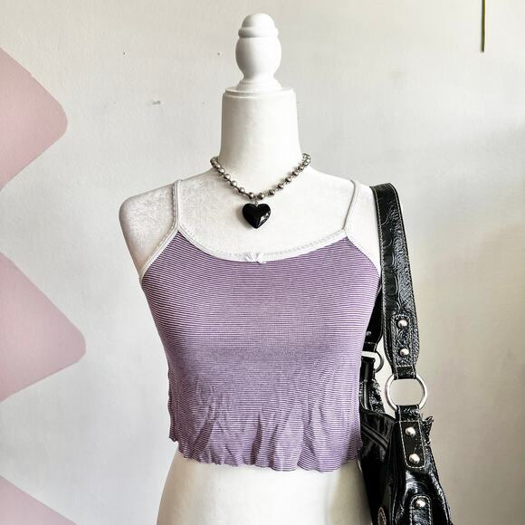 Purple Striped‎ Lace Trim Tank Top,  Vintage Y2K Soft Grunge Indie Sleaze Small - Picture 1 of 5
